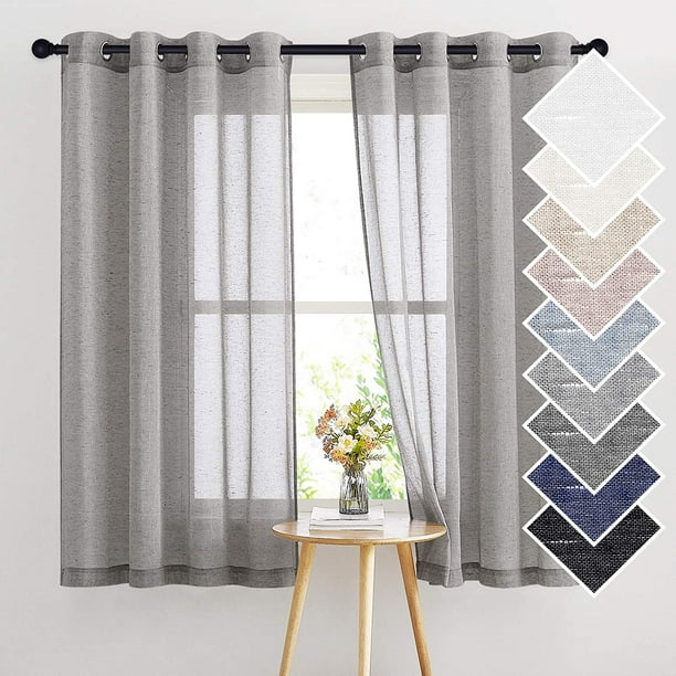 Sheer Curtains Open Linen Blend For Window Decor Grommet Natural Flax Treatment Privacy With Light Filter Vertical Ds Bedroom Charcoal Grey W52 X L63 2 Panels Ca
