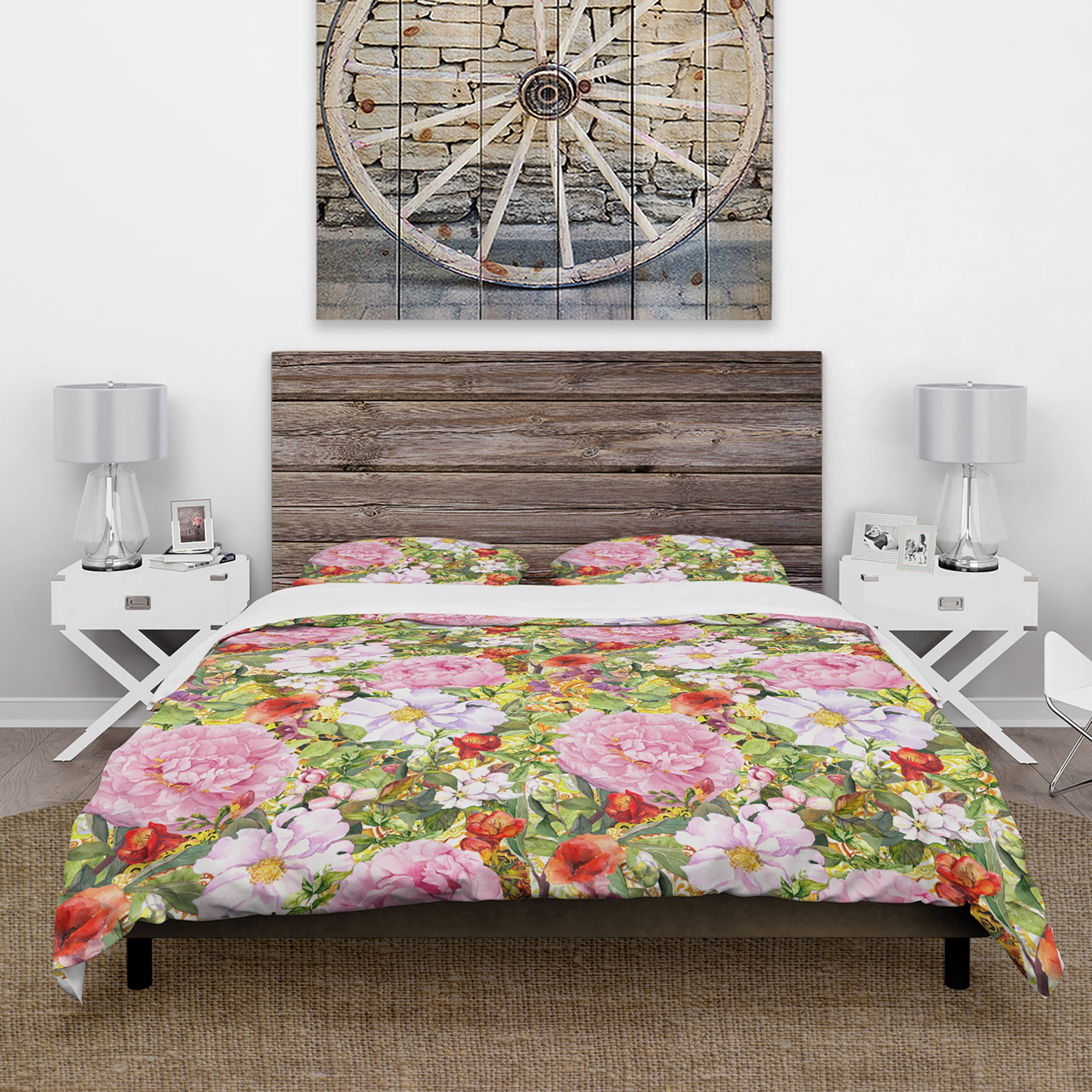 Designart 'Pink Botanical Meadow' Abstract Duvet Cover Set