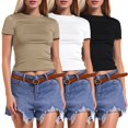 thumbnail image 1 of T-Shirts Stylés pour Femmes / Hauts à Col Roulé à Manches Longues pour Femmes T-Shirt de Sport 3 Pcs à Manches Courtes pour Femmes T-Shirts Graphiques à Manches Longues Ajustés Crop Tops, 1 of 5