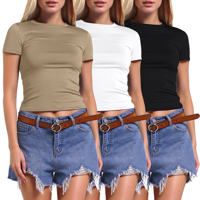 T-Shirts Élégants pour Femmes / T-Shirt à Col Montant pour Femmes Col Roulé Manches Longues Hauts 3 Pcs Manches Courtes T-Shirt de Compression pour Femmes Manches Longues Chandails de Compression pour Femmes Coupe Ajustée Hauts Courts