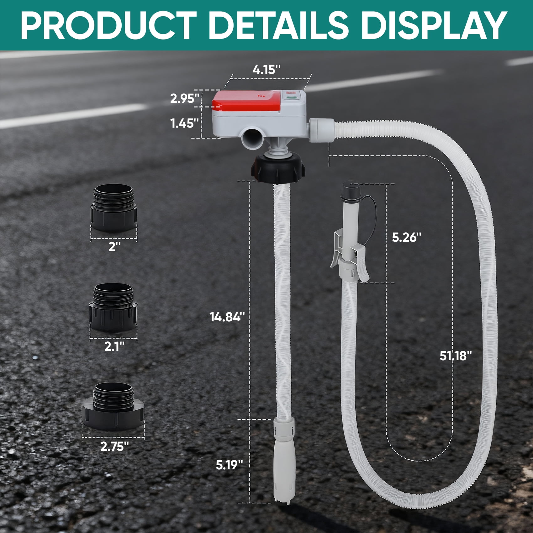 Portable transfer pump,Automatic Transfer Pump with Auto-stop Sensor,3.2GPM & 51" Hose & 3 Size Adapters Battery Powered Gas Can Pump with Leak Protection for Gasoline,Diesel,Kerosene