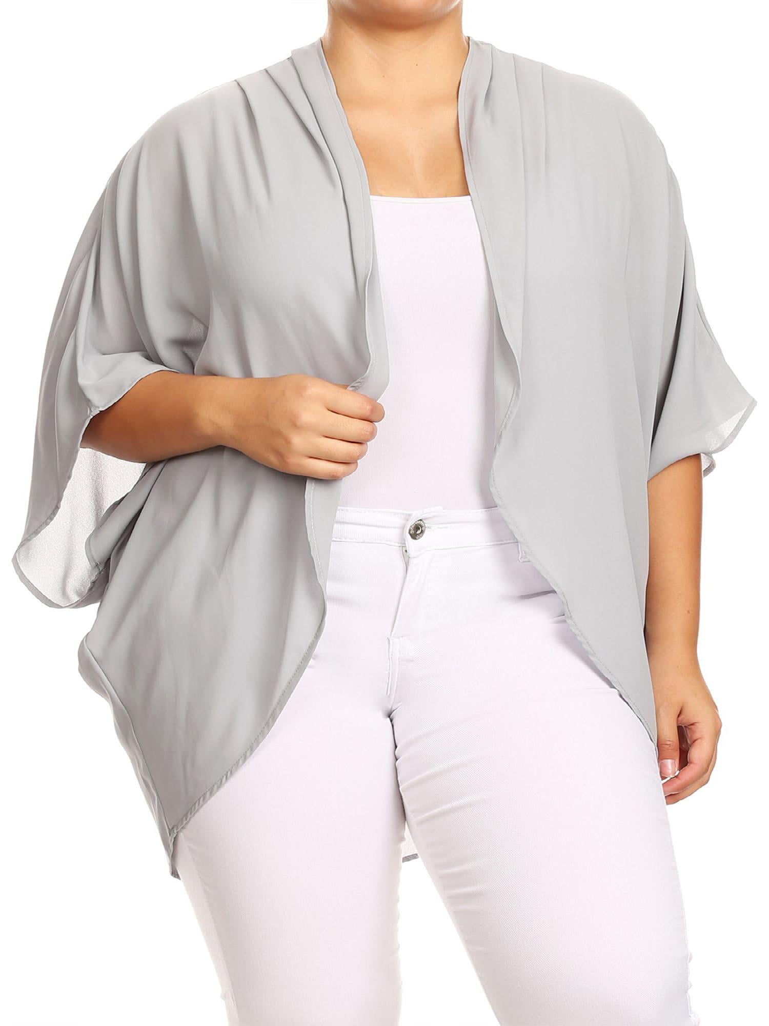 MOA COLLECTION Women's Plus Size Solid Dolman Sleeve Draped Open Front ...