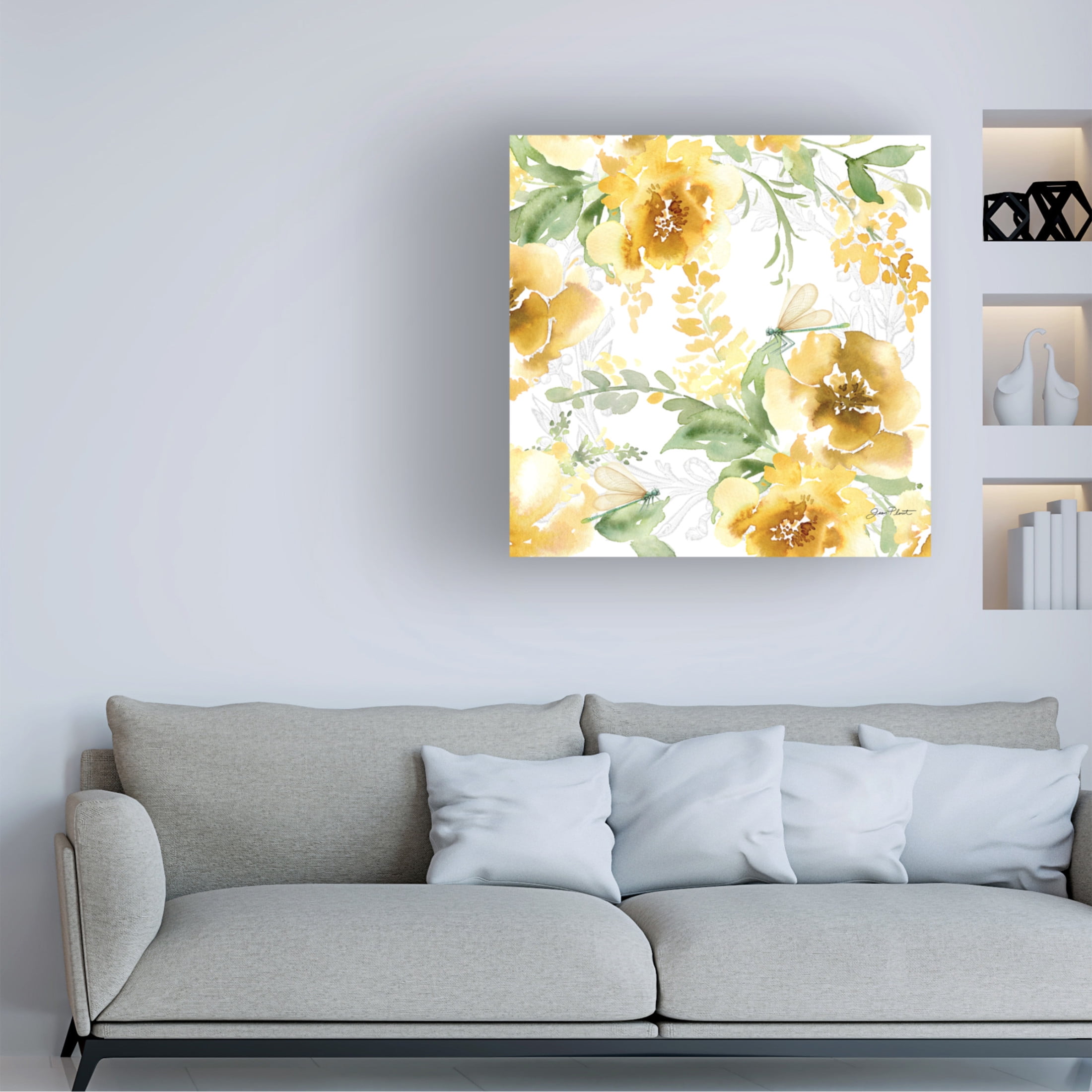 Canvas Wall Art - Jean Plout 'Yellow Floral Bouquet B' Wall Art for Living Room, Bedroom, or Office Décor by Trademark Fine Art - 18 x 18 Inches
