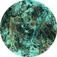 thumbnail image 1 of Ahgly Company Machine Washable Indoor Round Oriental Turquoise Blue Industrial Area Rugs, 4' Round, 1 of 4