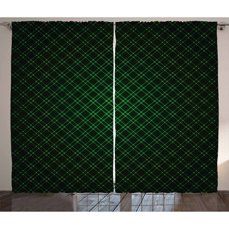 Forest Green Curtains 2 Panels Set Abstract Geometric Shape On