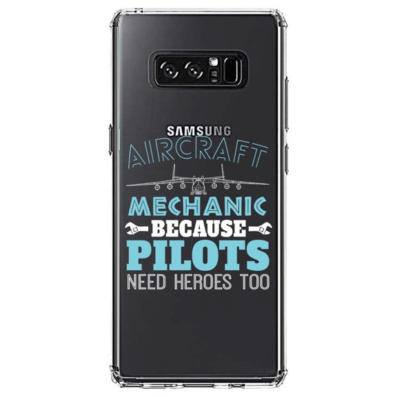 DistinctInk Clear Shockproof Hybrid Case for Samsung Galaxy Note 8 - TPU Bumper Acrylic Back Tempered Glass Screen Protector - Aircraft Mechanic Pilots Need Heroes Too