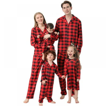 

Christmas decorations!!Autumn Winter Matching Family Christmas Pajamas Set Boys Girls Classic Red Plaid Sleepwear Holiday Holiday Sleep Loungewear