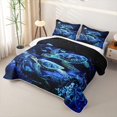 thumbnail image 3 of jejeloiu Sea Turtle Print Bed Spread Queen,Vintage Ocean Animal Queen Coverlet Set For Boys,Blue Black,3 Pieces, 3 of 7
