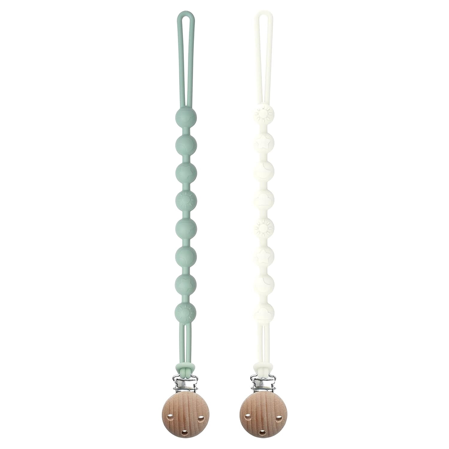 2pcs baby integrated pacifier chain light blue-Color:white