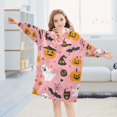 thumbnail image 5 of FORMRS Wearable Blanket Hoodie with Sleeves for Kids Cozy Flannel Sweatshirt, Pink Halloween Pumpkin Pattern, 5 of 7