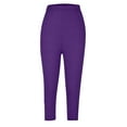 thumbnail image 3 of WCMZJ Capri Leggings for Women Lace Trim Yoga Pants High Waisted Tummy Control Cropped Legging Workout Compression Pant Purple L, 3 of 6