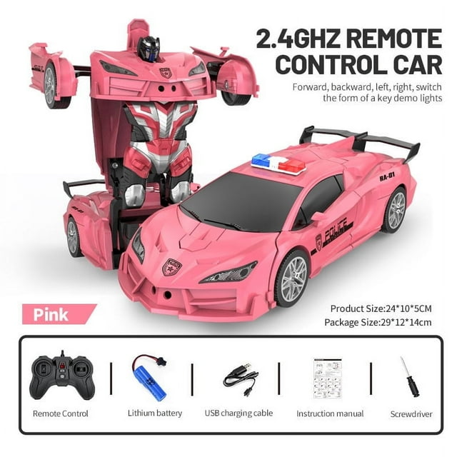 CNKOO Remote Control Car Transform Robot RC Cars 2.4Ghz Transforming Police Car Toy with LED Light One-Button Deformation and 360° Rotating Drifting Toys for 5+ Year Old Boys/Girls