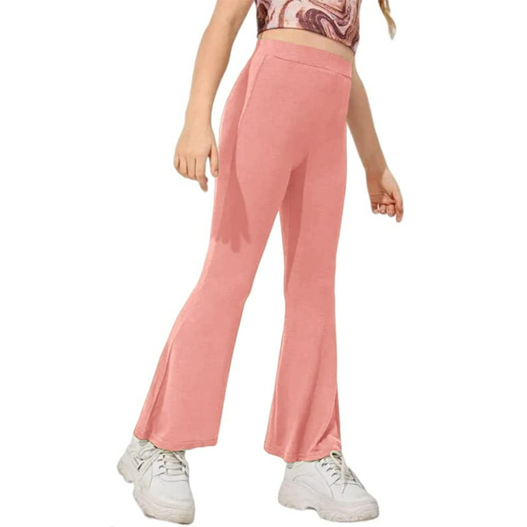 Ruanyu Kids Casual High Waisted Flare Pants for Girls Cute Workout