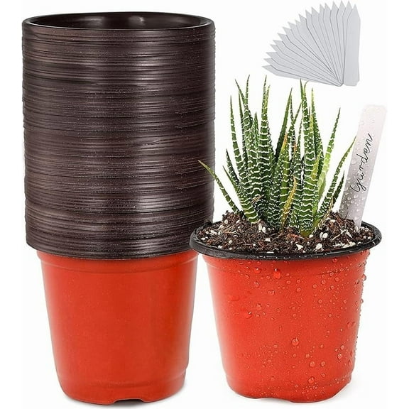 Plastic Planter Nursery Pots 4" Small (50pcs) Seedlings Flower Pots Container Seed Starting Pots for Plants Come with 50pcs Labels