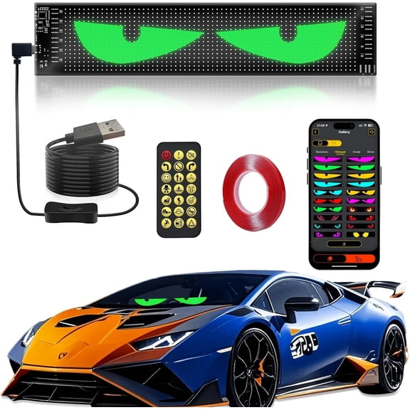 Devil Led Eyes Light for  Windshield, 15"x4" Programmable ojos led para carro Sign, Full Color Electra Eyes for , DIY Led Matrix Panel,  App & Remote Control