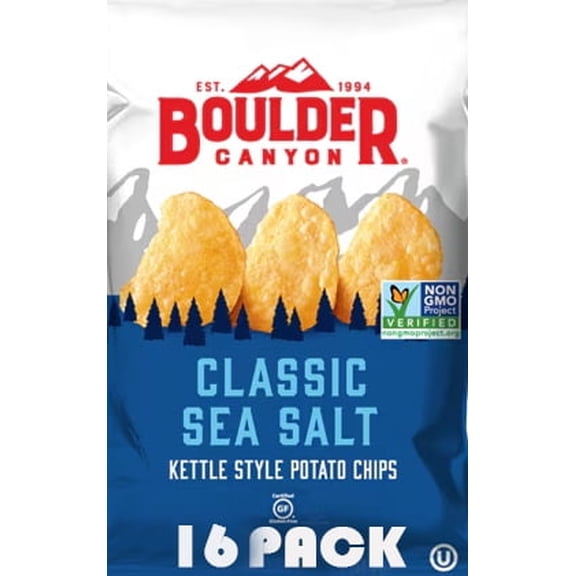 Boulder Canyon Classic Sea Salt Kettle Style Potato Chips | 1.5 Ounce Individual Bags | 16 Pack | Gluten Free | Bundled by SUPERDEALS with Mystery Bonus Gift
