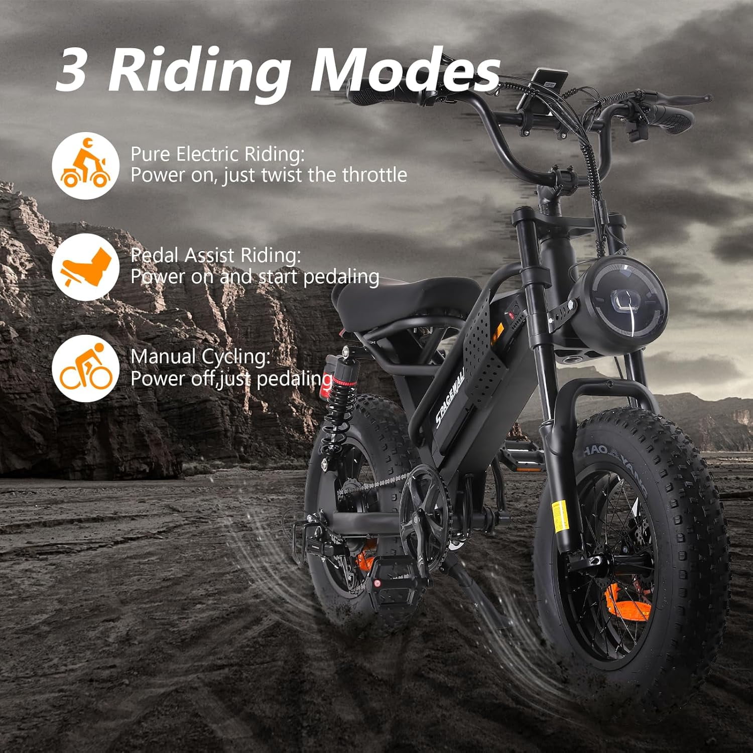 Spacewalk Small Electric Bike,16" Fat Tire Ebike,More Suitable for Holiday gift, and Teenagers with 750W Motor, 21.7MPH with Removable 48V/15AH Battery,50-Miles Motorcycle