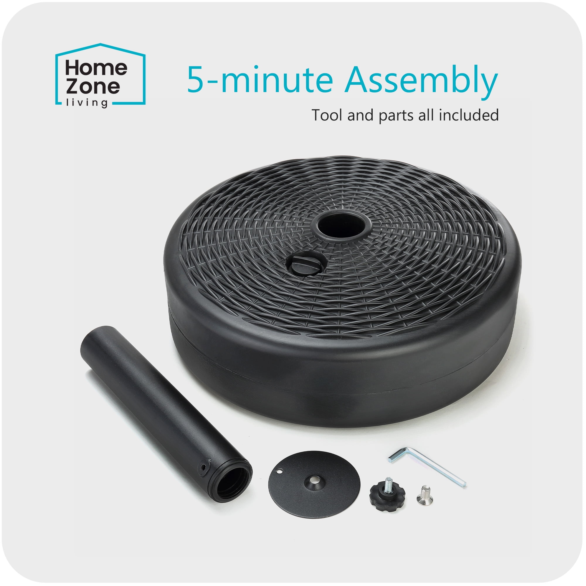 Home Zone Living 17L (40lbs) Circular Central Pole Umbrella Base with Thin Rattan Design w/Steel Umbrella Holder