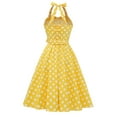 thumbnail image 3 of IBTOM CASTLE Women's Vintage Polka Dot Audrey Dress 1950s Halter Retro Cocktail Prom Dress Rockabilly Wedding Hepburn 50's 60's Party Swing Gown XL Yellow - Big Dots, 3 of 8