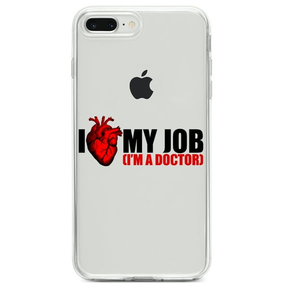 DistinctInk Clear Shockproof Hybrid Case for iPhone 7 PLUS / 8 PLUS (5.5" Screen) TPU Bumper Acrylic Back Tempered Glass Screen Protector - I Heart My Job - I'm A Doctor