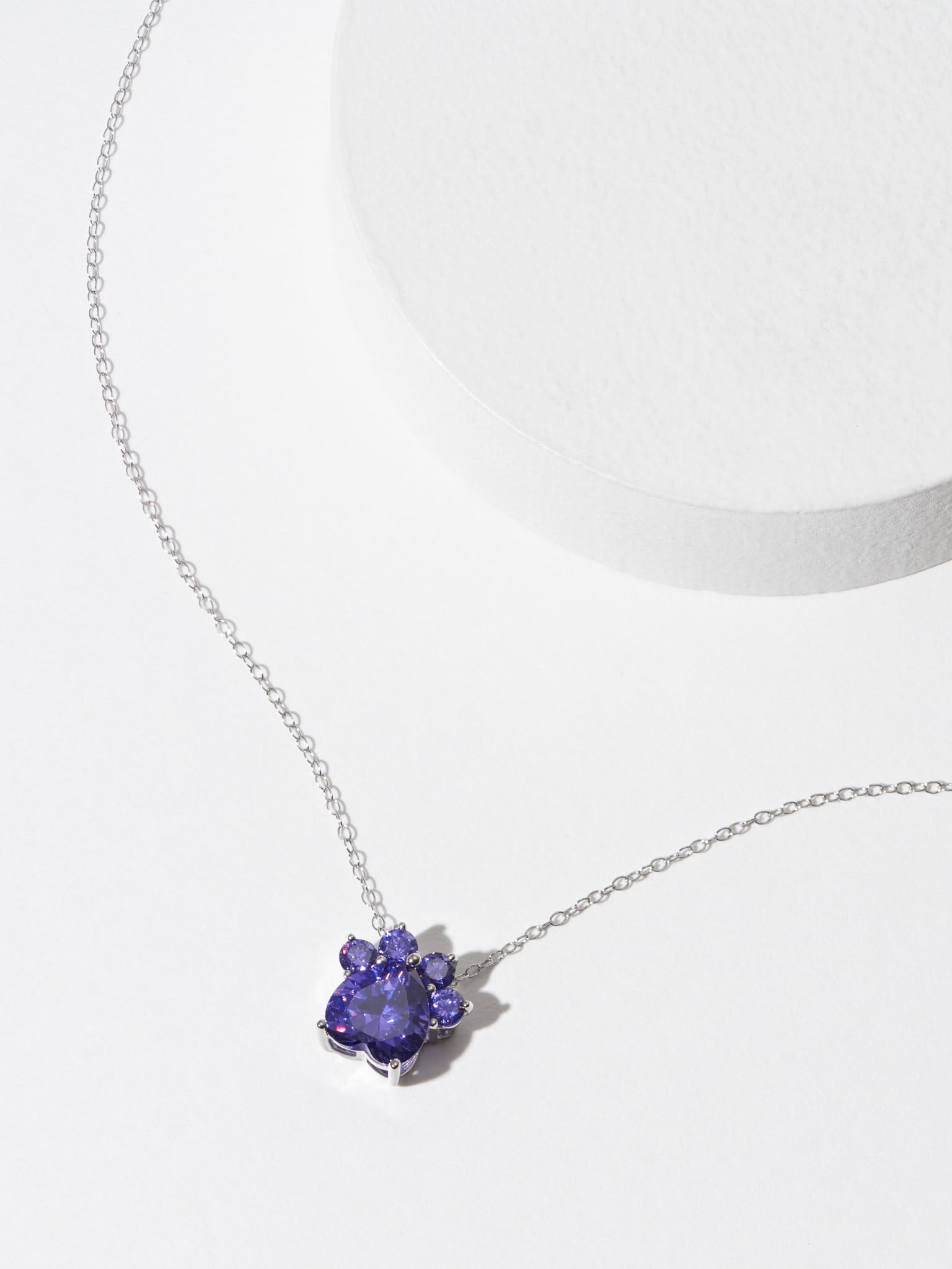 Forever Facets Platinum over Sterling Silver Simulated Amethyst Paw Print Necklace