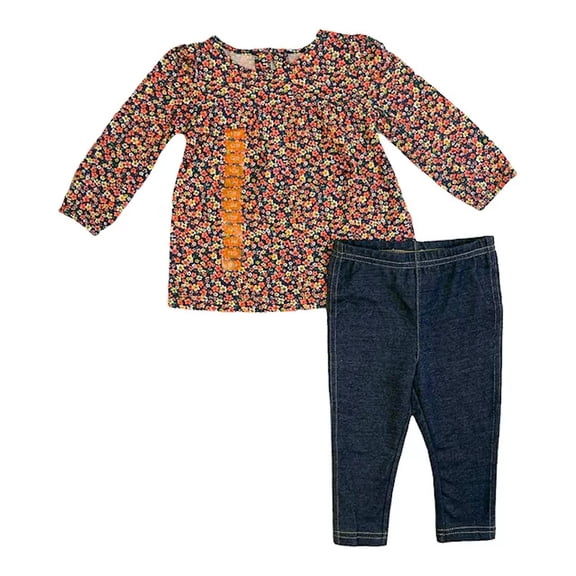 Carter's Girls 2-Piece Long Sleeve & Pant Playwear Set Flora Top Denim Pants , 6M