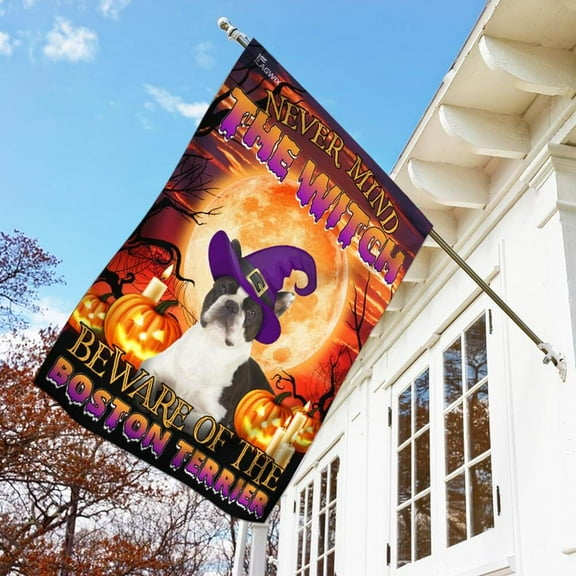 Flagwix Halloween Flag, Beware Of The Boston Terrier Halloween Decoration, Fall Decor, Outdoor Canvas Double-sided Printed Flag 30x40 House Flag