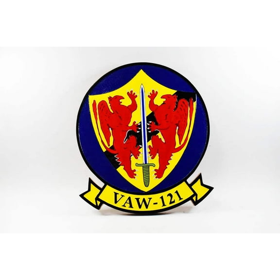 VAW-121 Blue Tails Plaque, 14", Mahogany, Navy