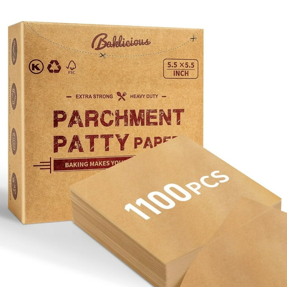 Baklicious 1100 Count 5.5 x 5.5 inch Square Patty Paper Sheets, Unbleached Parchment, Non-Stick & Heavy Duty