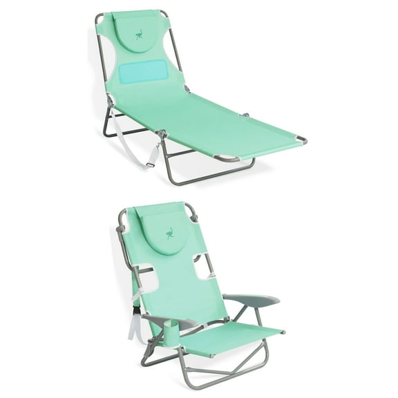 Ostrich Chaise Lounge Beach Chair w/On-Your-Back Camping Lawn Chair, Teal