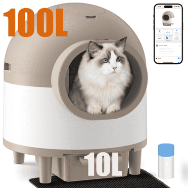 CATCOOL Large Self-Cleaning Cat Litter Box with Accessories, Brown