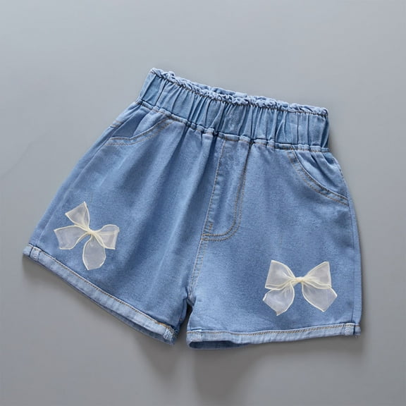 uublik Athletic Shorts for Girls Size 3T-11 Straight Leg High Waist Jean Shorts Blue