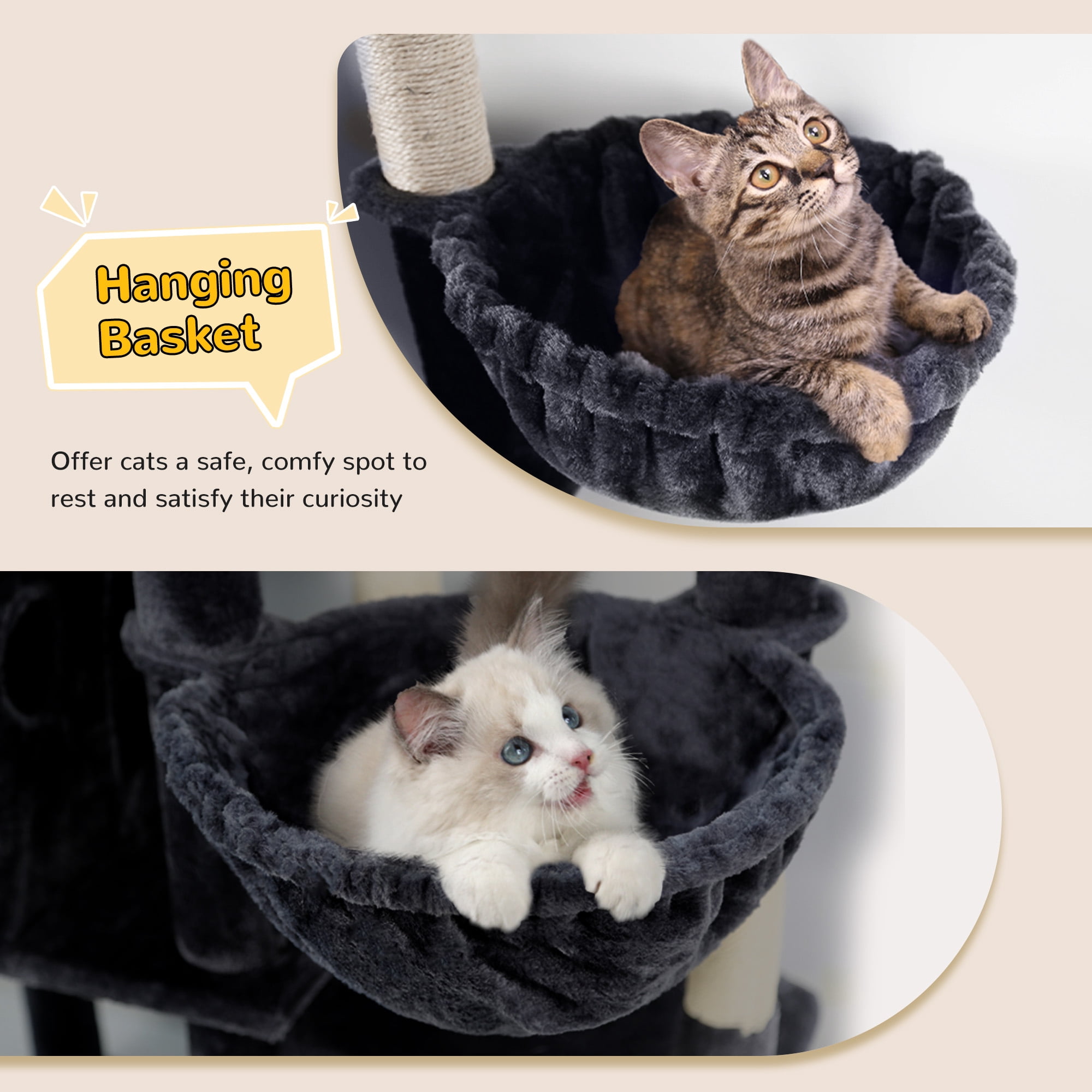 Globlazer 78" Multi-Level Large Cat Tree and Tower Condo for Indoor Cats with Sisal Scratching Posts, Condos, Hammock & Hammock, Dark Gray