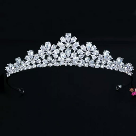 White CZ Wedding Brides Bridal Queen Crystal Flower Tiara Princess Tiara Crown
