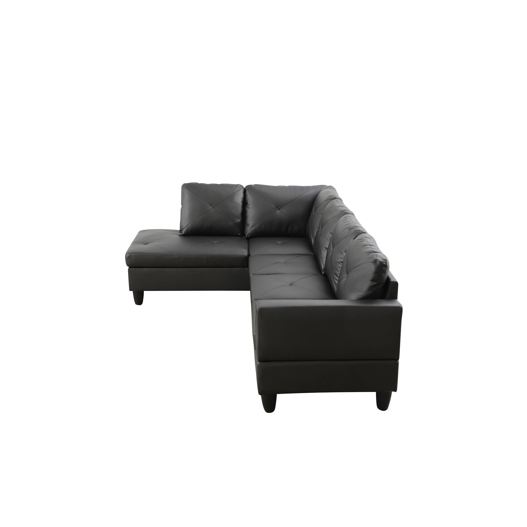 Hommoo 2-Piece Faux Leather L-Shaped Sectional Couches and Sofa Set, Modern Living Room Furniture Set, No Ottoman, Left Side, Black