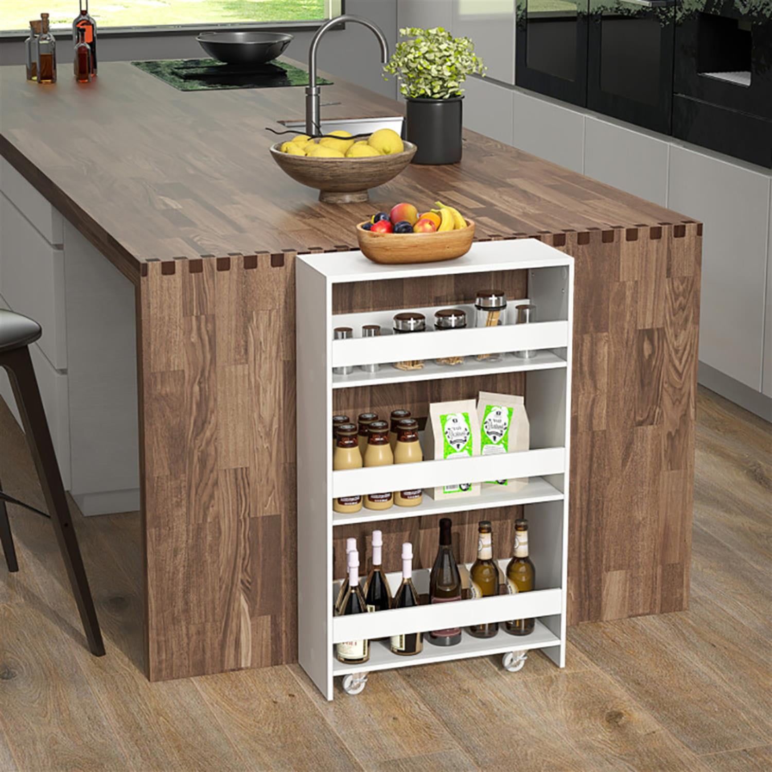 Demi Bonn 4-Tier Narrow Mobile Serving Cart with Open Shelves and Handle, Utility Cart, Bar Cart, for Kitchen Bathroom Living Room, White