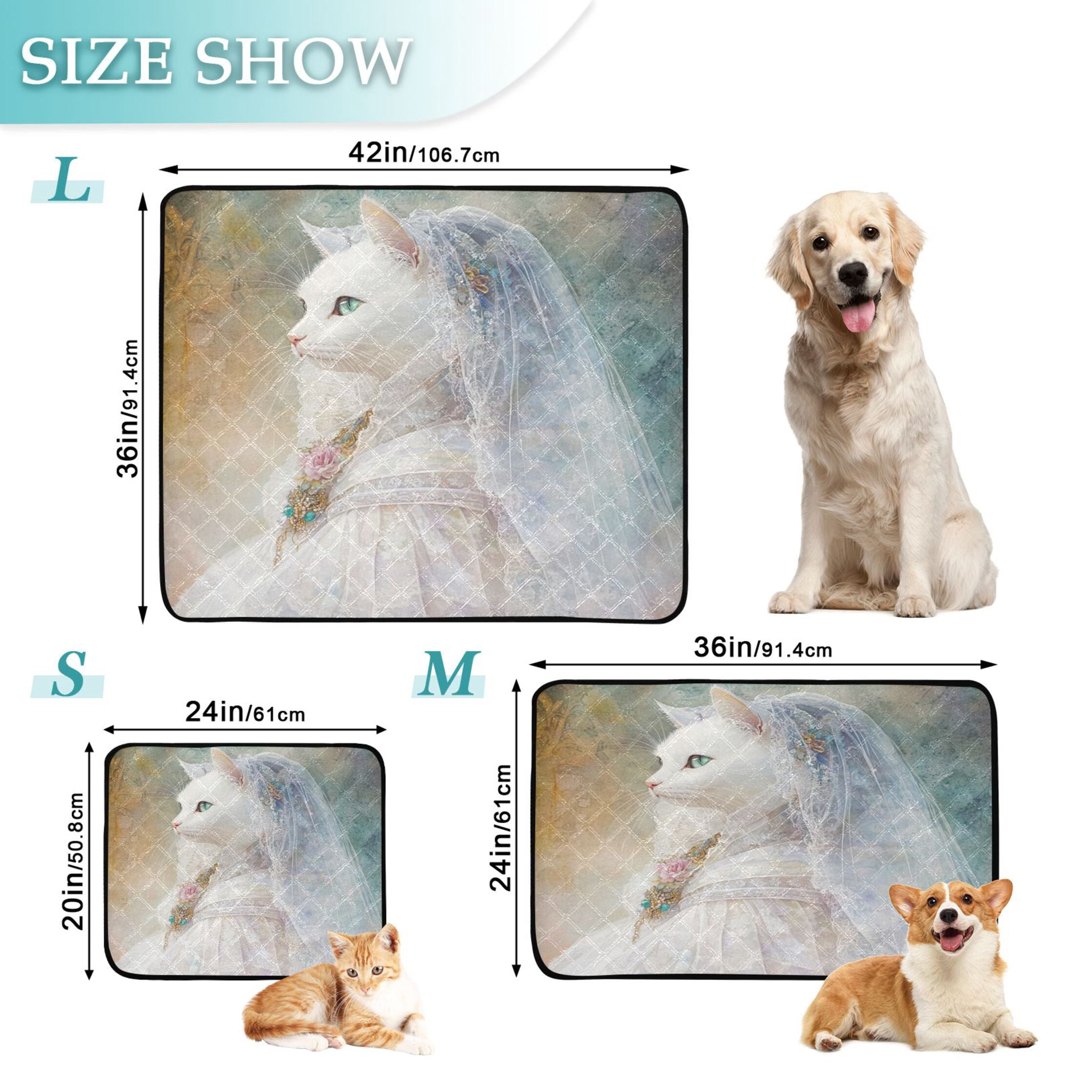 Qxltty Wedding White Cat Cat litter Pads Pet Set of 2 Diaper Mats Center Anti-leakage Layer Absorbent Soft and Comfortable