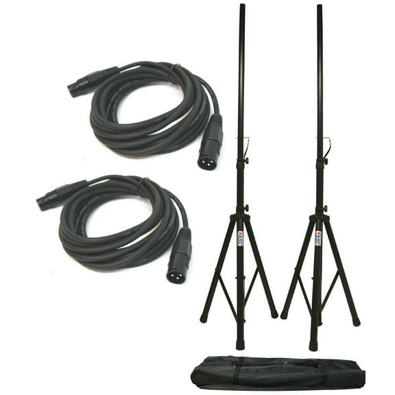 Pro Audio DJ Universal Pa Speaker Tripod Stands W/ 15Ft Xlr Audio Cables Package