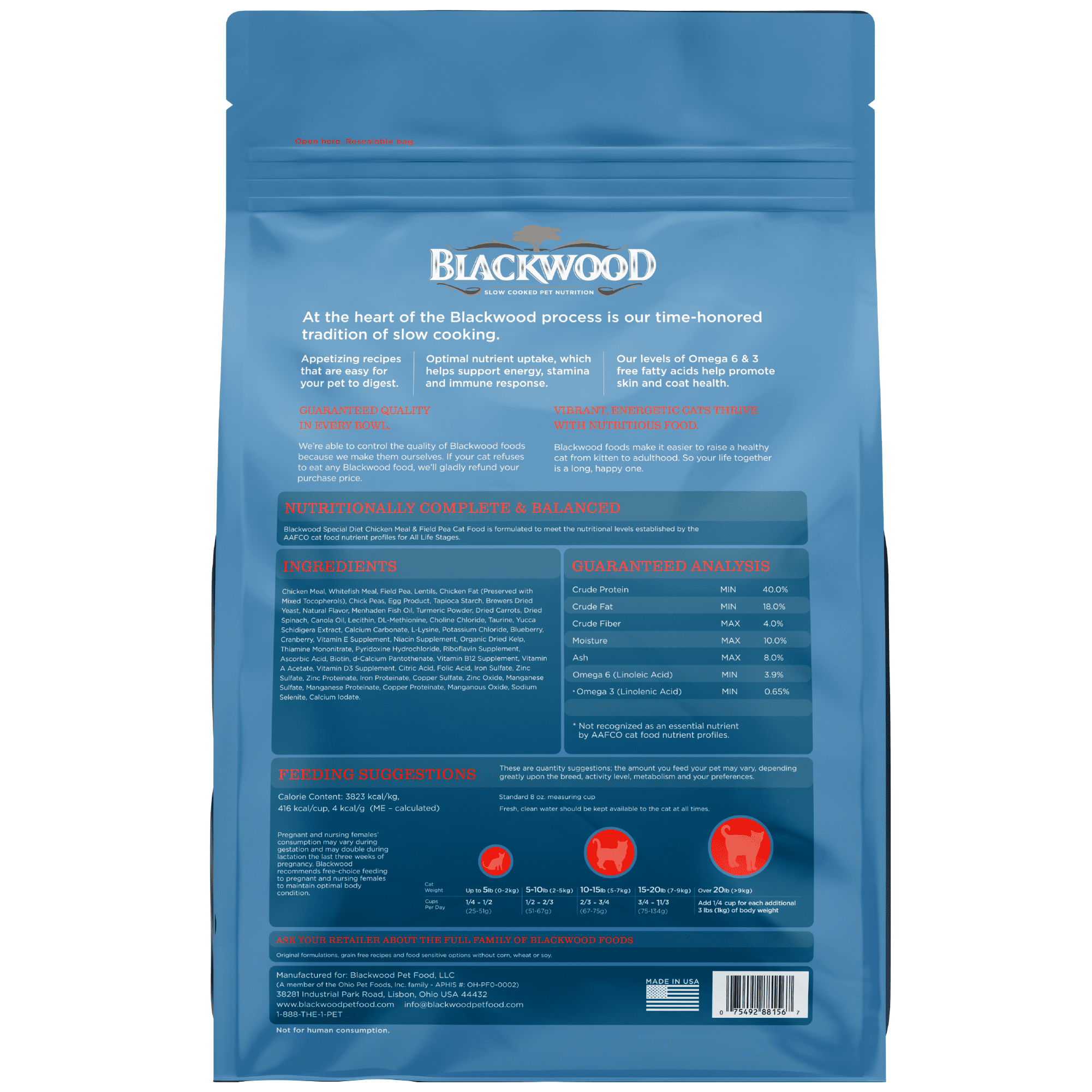 Blackwood Grain Free Cat Food Chicken Meal & Field Pea 13.2 lb.