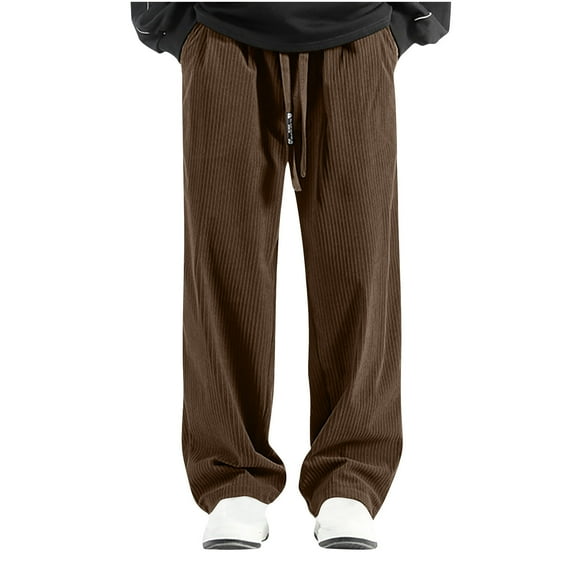 Pantalones de pana de color liso con bolsillos y pierna recta para hombre