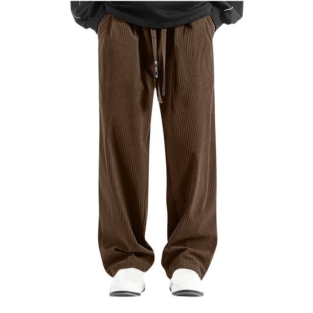 Pantalones de pana de color liso con bolsillos y pierna recta para hombre
