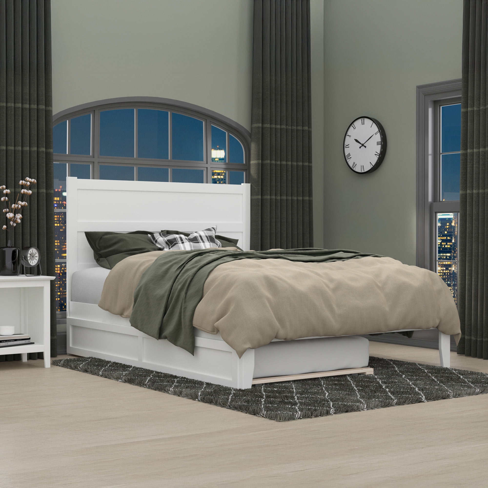AFI NoHo 14" Queen Wood Platform Bed Frame with Twin XL Trundle, White