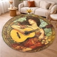 thumbnail image 5 of Round Rug, Nouveau Vitrail Femme1 Soft Washable Carpet, Non-Slip Floor Mat for Living Room Bedroom Home Decor 71 Inch, 5 of 6