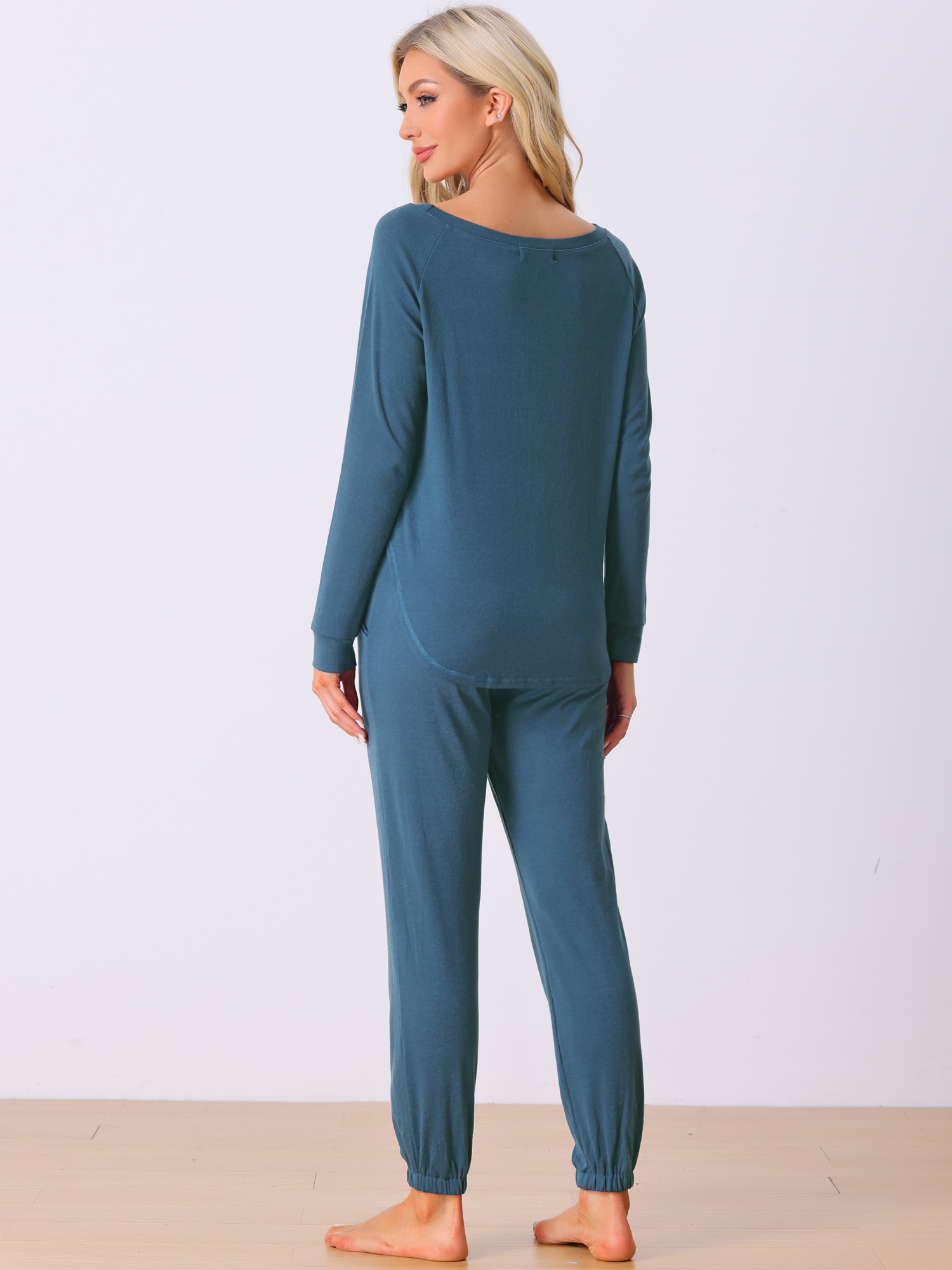 DARING DIVA Women's Travel Outfit Knit Long Sleeve Loungewear Set S Blue