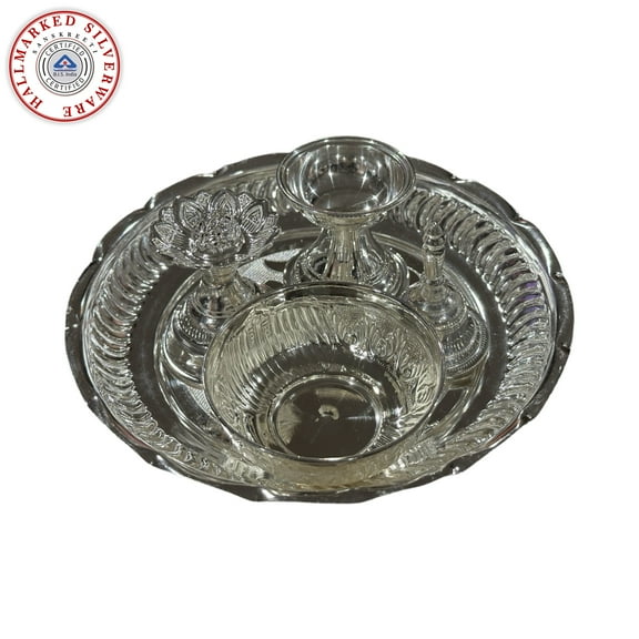 925 Sterling Silver Hallmarked 6.0-inch Puja Set - 6.0" Set #02