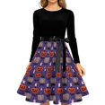 thumbnail image 4 of Women's Halloween Dress Spider Castle Long Sleeve 1950s Cocktail Vintage Tea Length Dress Crew Neck Hepburn Casual Retro Dress with Belt M, 4 of 5