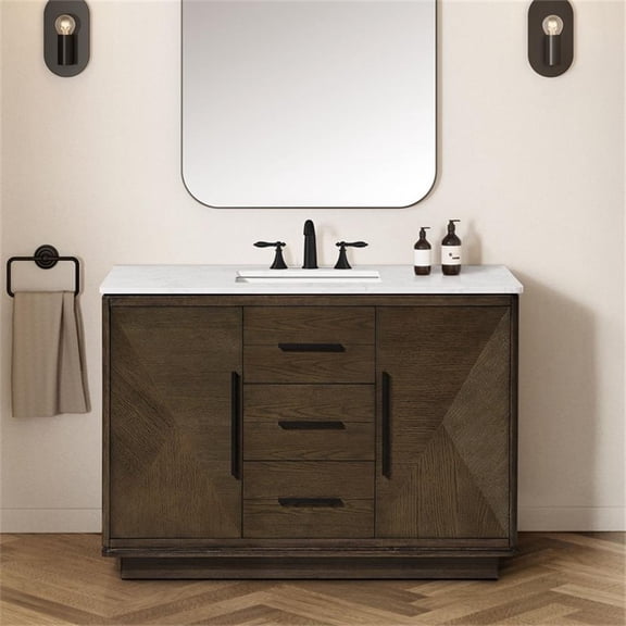 Pemberly Row 48" Bathroom Vanity in Aged Oak with Engineered Marble Countertop