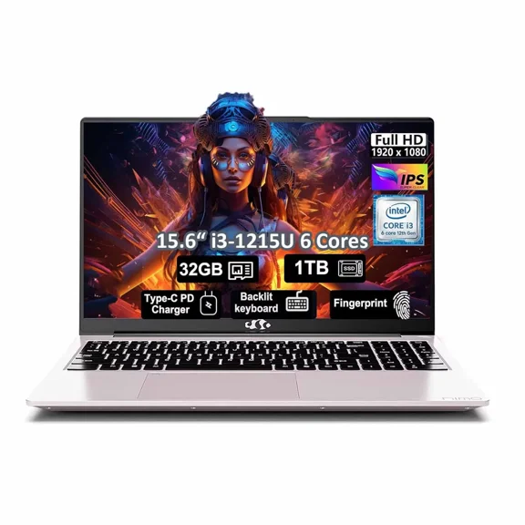 15.6" IPS FHD-Business-Laptop, Intel 6 Core i3-1215U 32GB RAM 1TB SSD (Beat i5-1135G7, Up to 4.4GHz) Computer with Backlit Keyboard Fingerprint 65W Type C Wi-Fi 6 Numpad Win 11