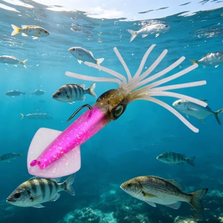 Squid Fishing Lure Realistic 3D Eye Soft Squid Bait Glow In Dark Squid Lure With Hook For Freshwater Saltwater Fishing(Purple1-13.5Cm)