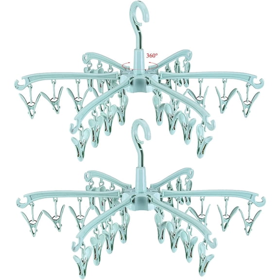 Rotatable Sock Drying Rack – 24 Clip Foldable Portable Laundry Hanger, Plastic Clothes Dryer for Socks, Underwear, Delicates, Space-Saving Design for Indoor Use